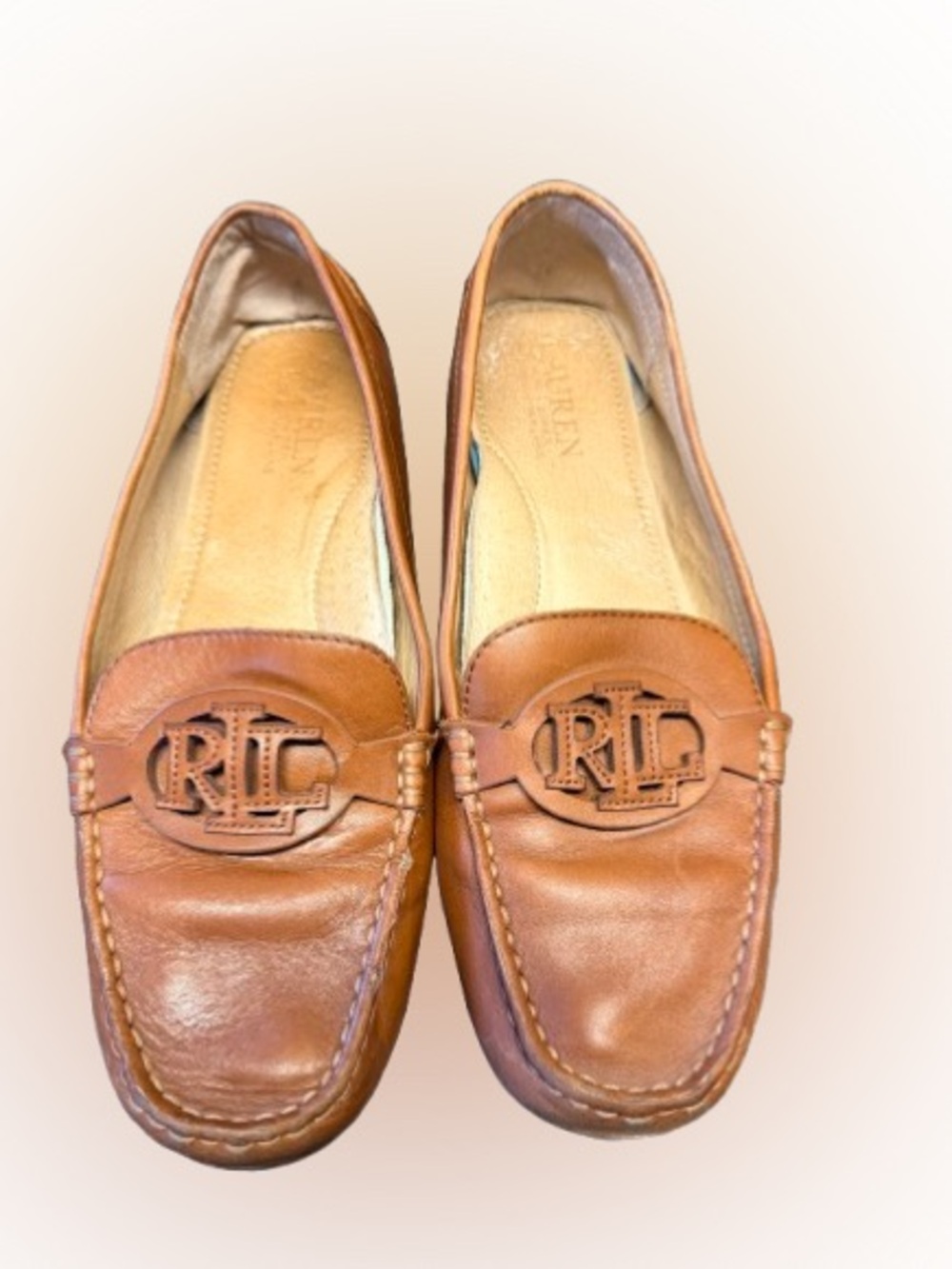 Lauren Ralph Lauren Brynn Loafers Size 9B Tan Leather LRL Logo Driving Moccasins